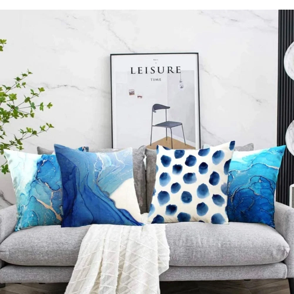 Marble Texture Turquoise and Gold Silver Decorative Throw Pillow Covers Set of 4 - Picture 15 of 15